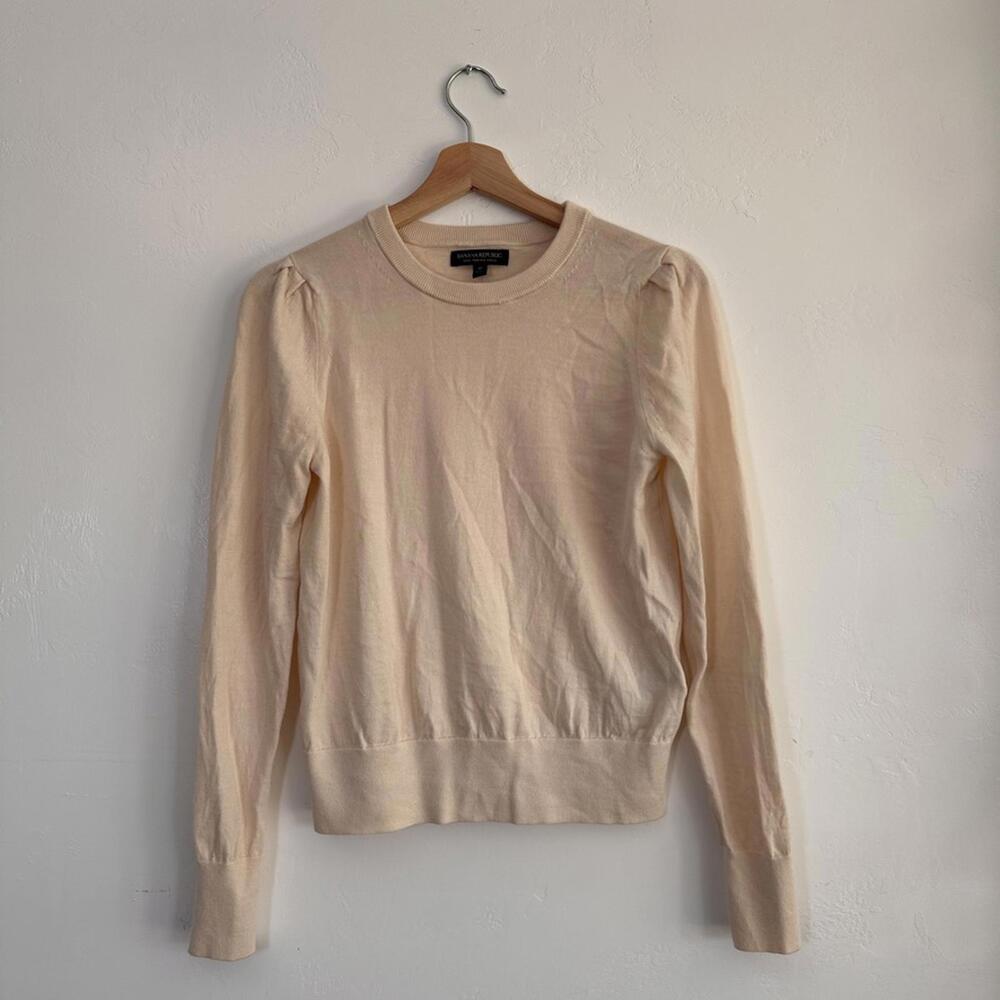 Banana Republic 100% Merino Wool Puff Sleeves Size M Minimalist Capsule Wardrobe